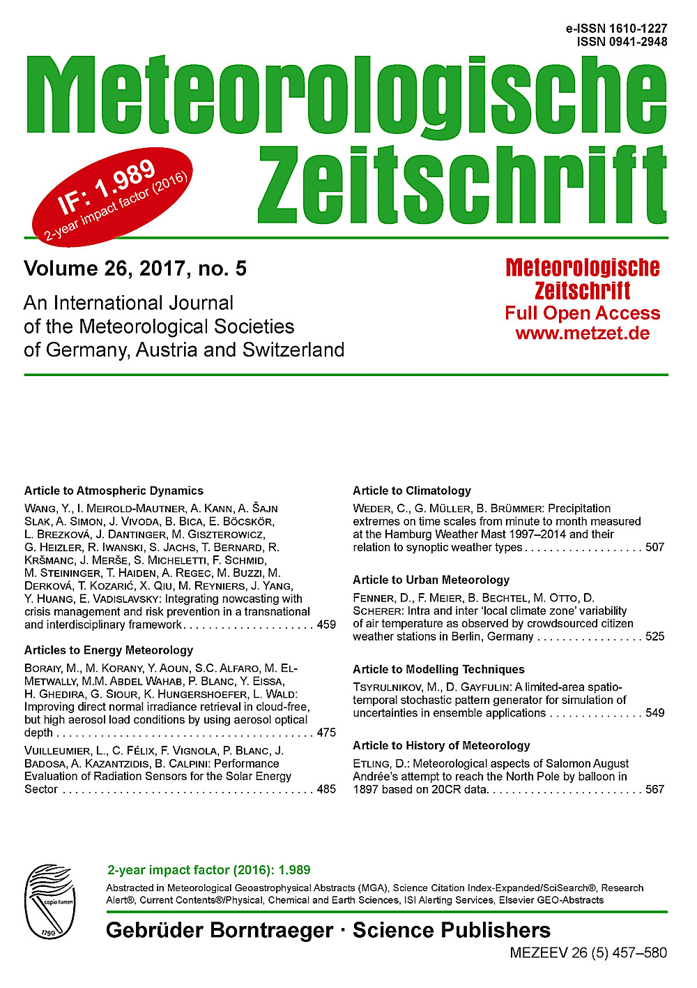 Image de couverture de: Meteorologische Zeitschrift Vol. 26 No. 5