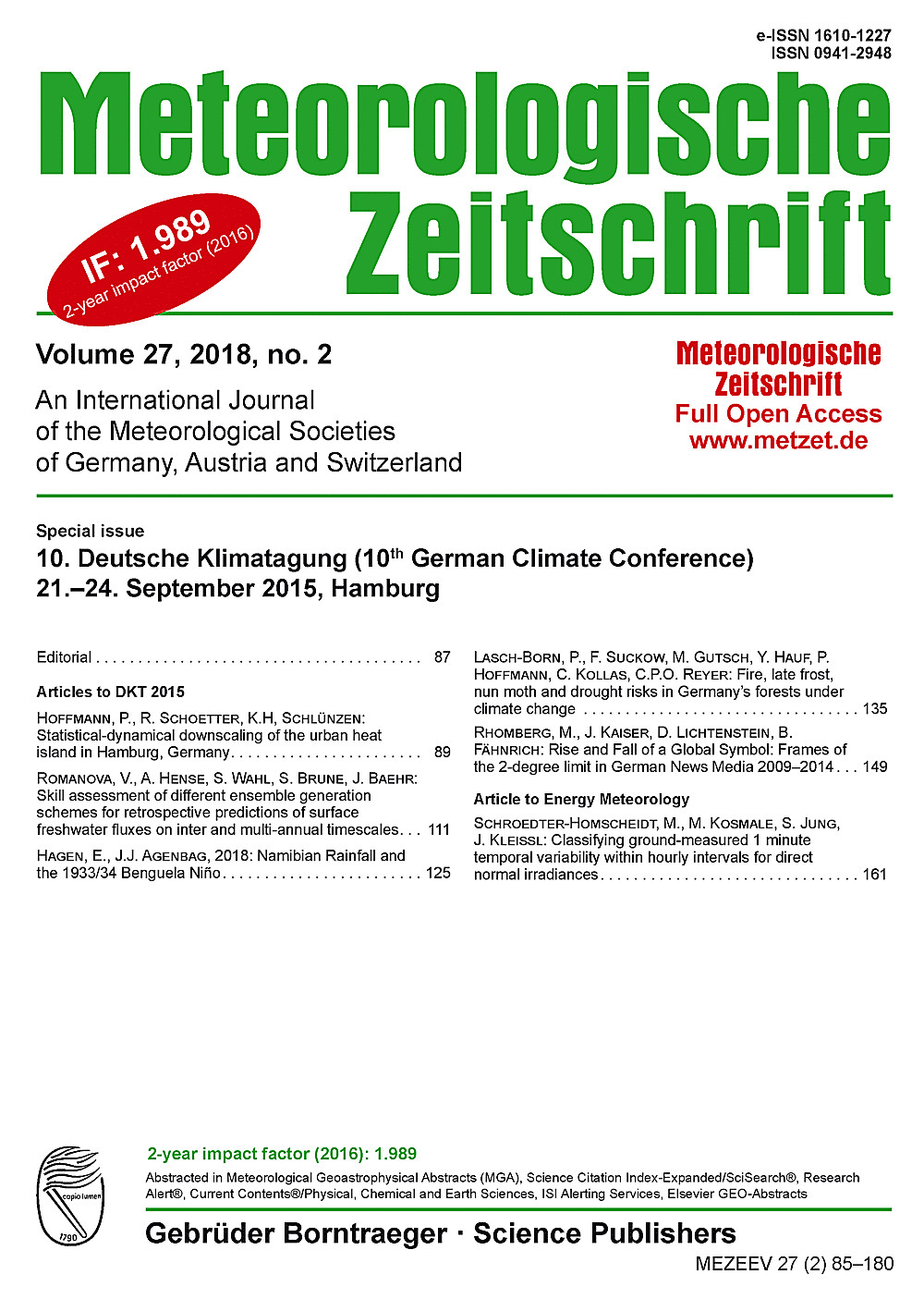 Cover image of: Special Issue: <br>
10. Deutsche Klimatagung (10th German Conference)