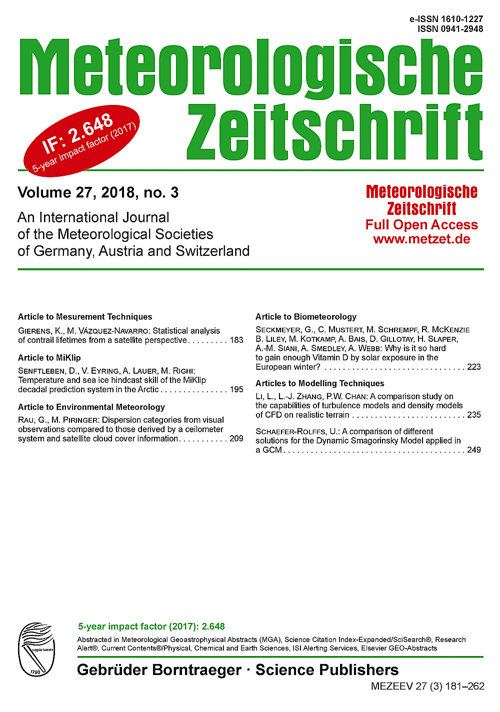 Cover image of: Meteorologische Zeitschrift Vol. 27 No. 3