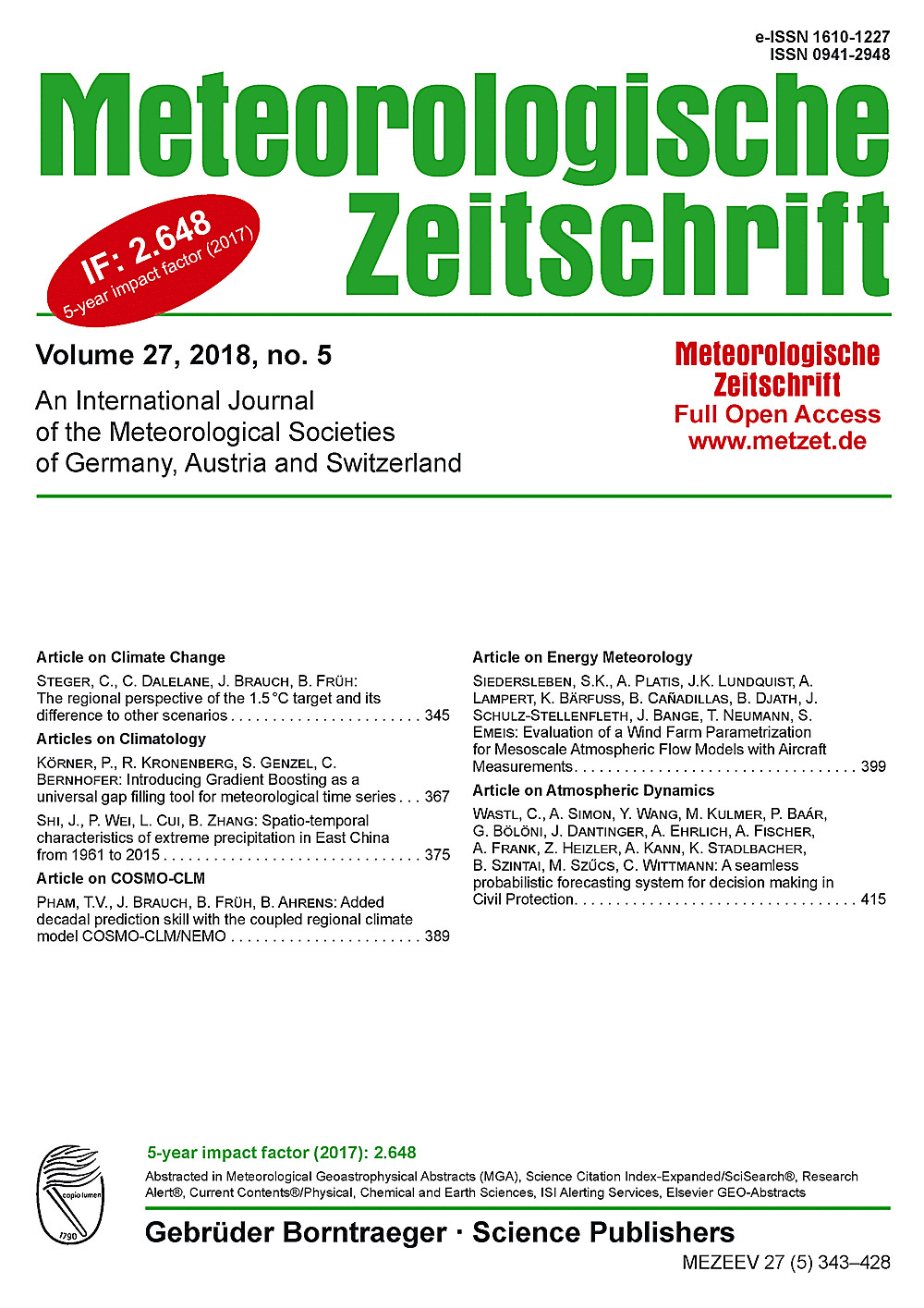 Cover image of: Meteorologische Zeitschrift Vol. 27 No. 5