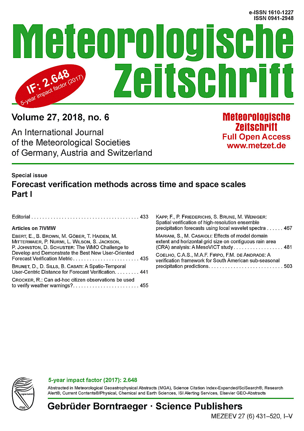 Cover image of: Meteorologische Zeitschrift Vol. 27 No. 6