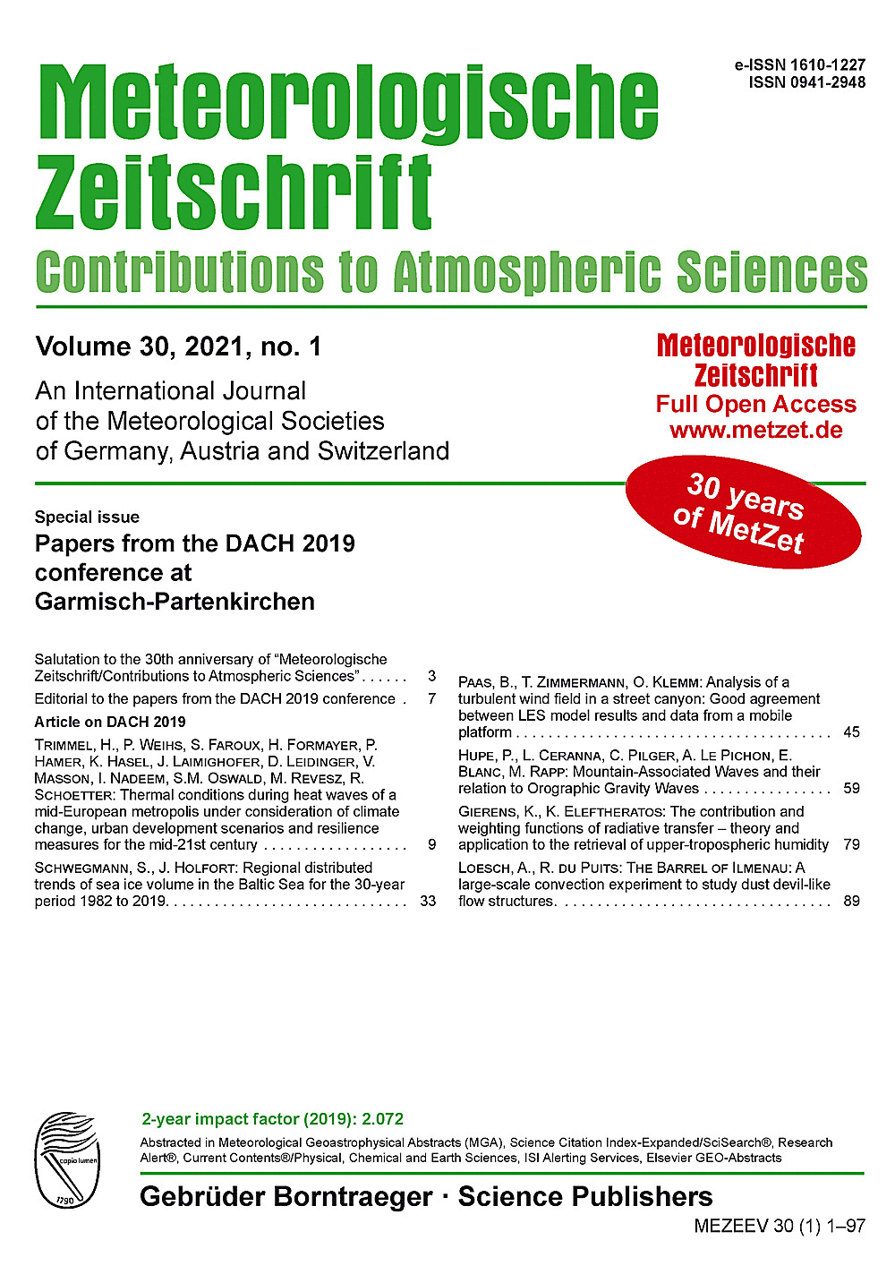 Image de couverture de: Meteorologische Zeitschrift Vol. 30 No. 1