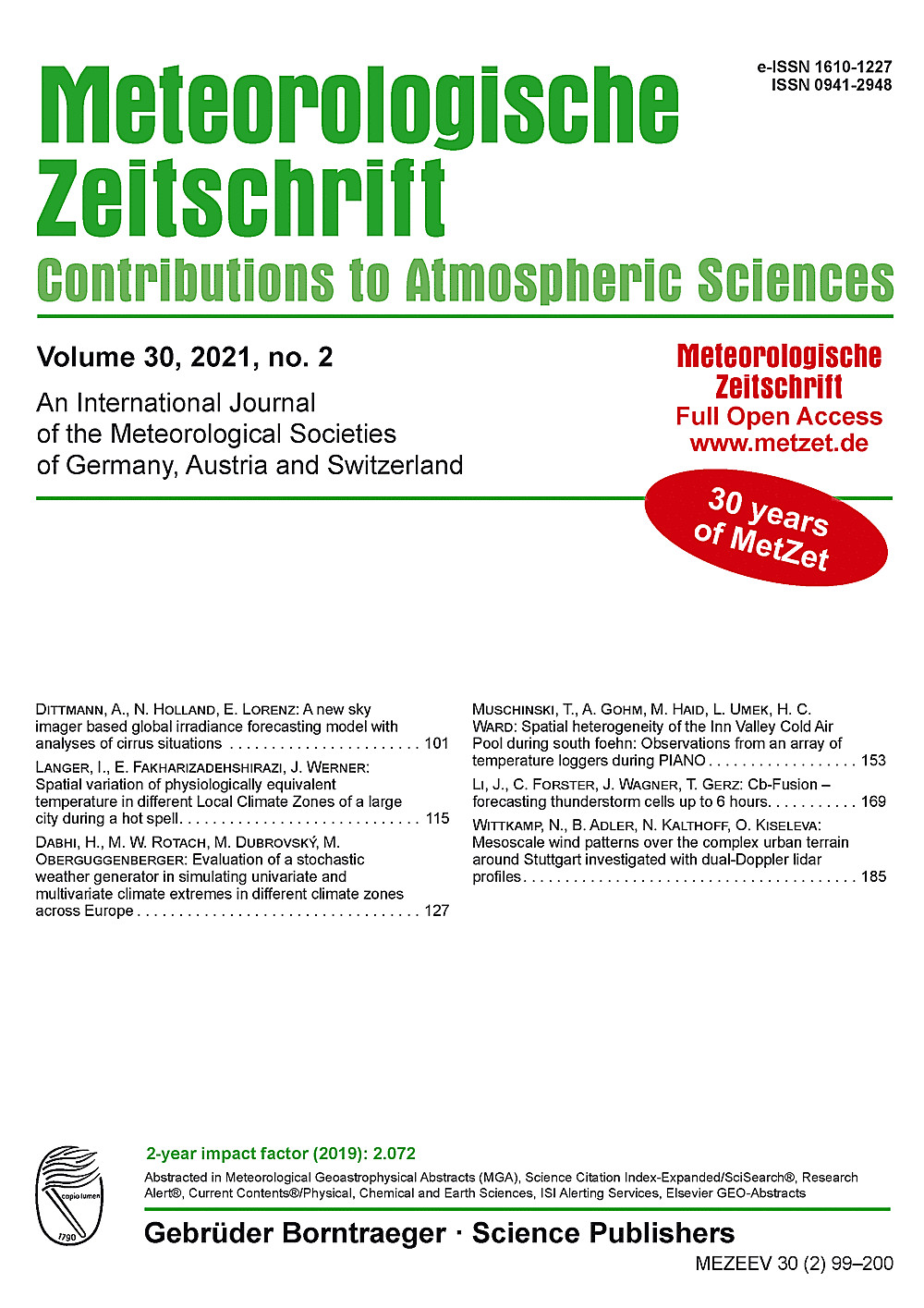 Image de couverture de: Meteorologische Zeitschrift Vol. 30 No. 2
