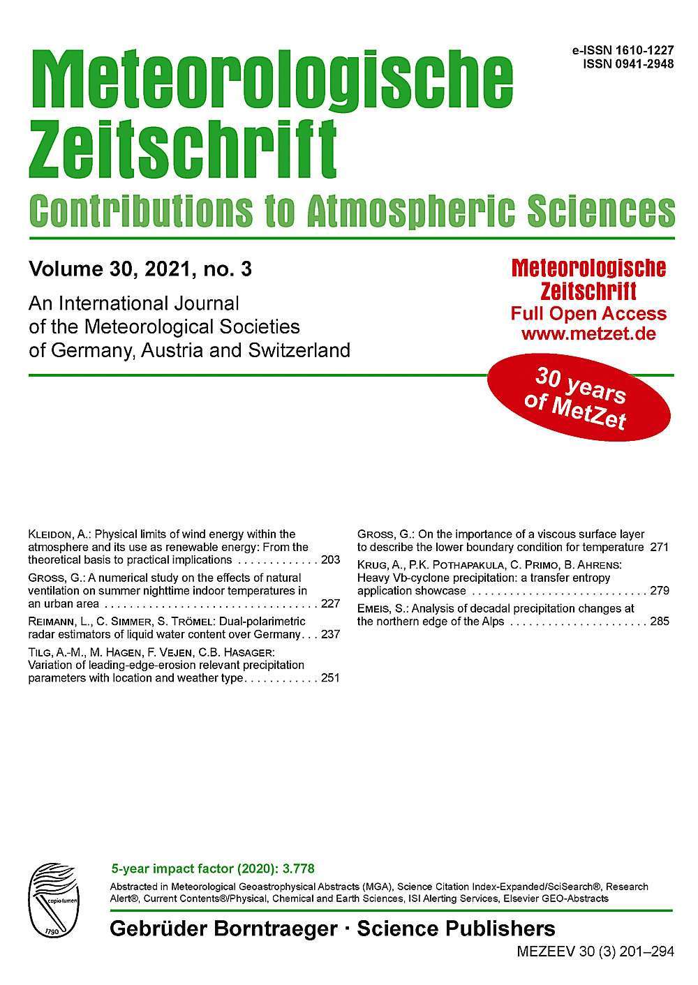 Image de couverture de: Meteorologische Zeitschrift Vol. 30 No. 3