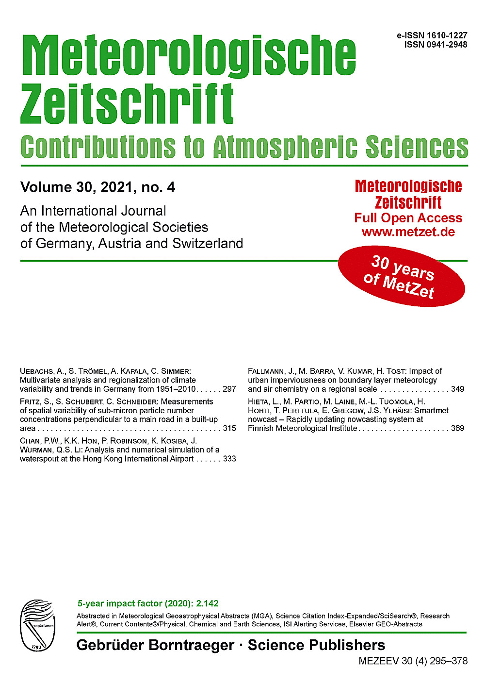Image de couverture de: Meteorologische Zeitschrift Vol. 30 No. 4