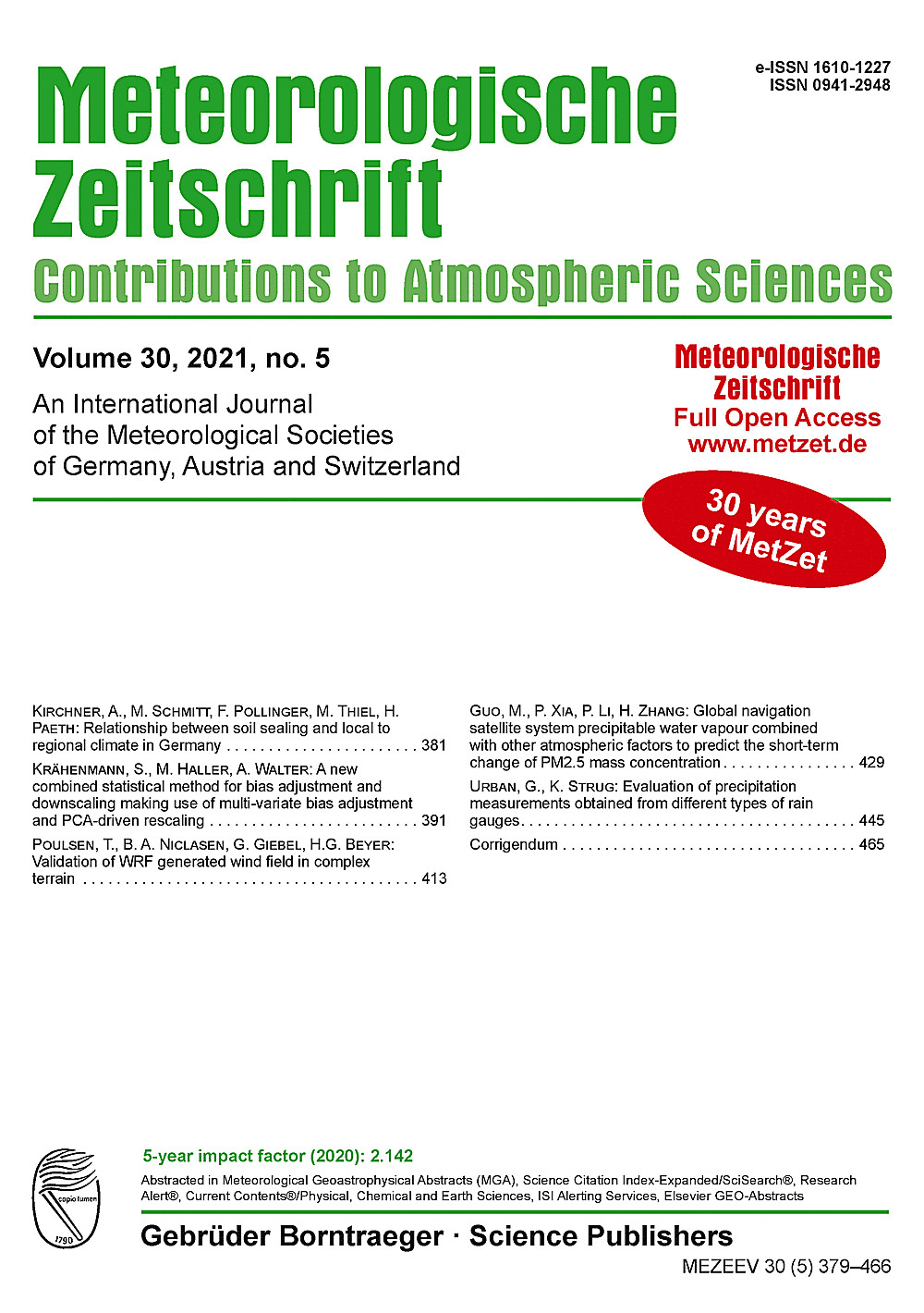 Image de couverture de: Meteorologische Zeitschrift Vol. 30 No. 5