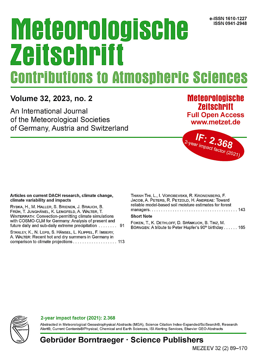 Image de couverture de: Meteorologische Zeitschrift Vol. 32 No. 2