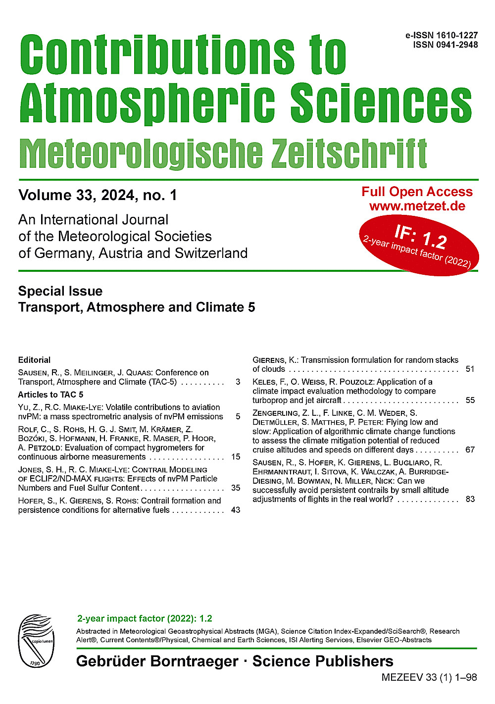 Cover image of: Special Issue: Transport, Atmosphere and Climate 5