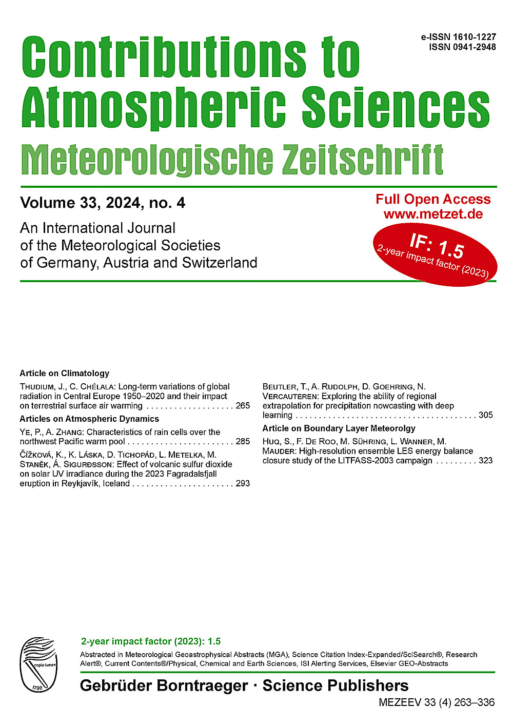Cover image of: Meteorologische Zeitschrift Vol. 33 No. 4