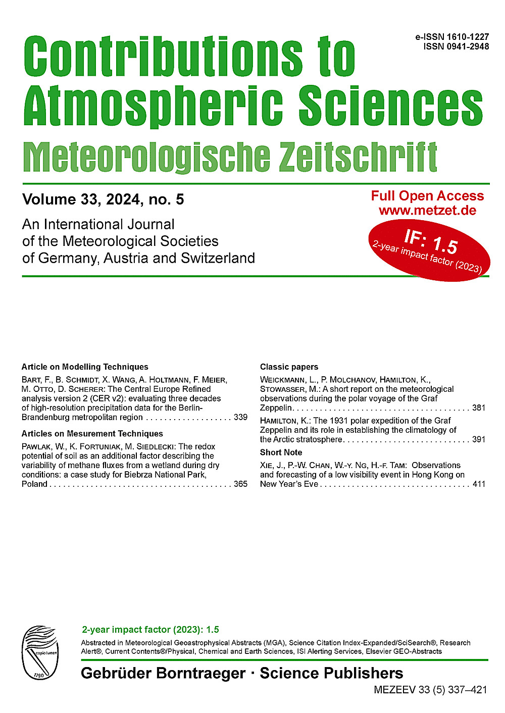 Cover image of: Meteorologische Zeitschrift Vol. 33 No. 5
