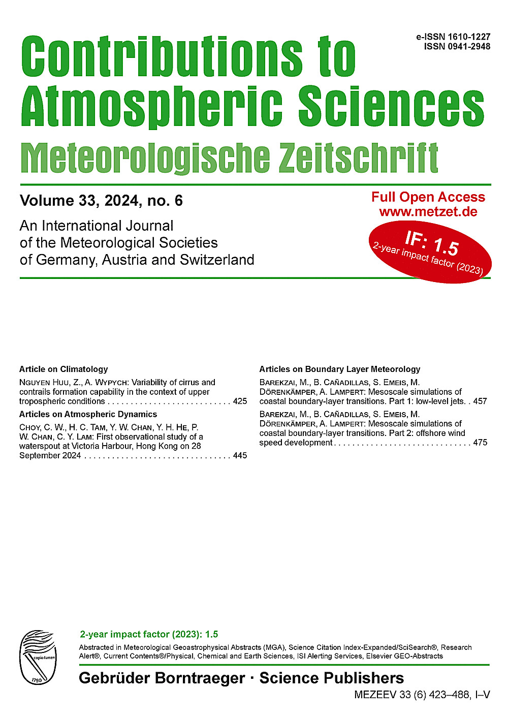 Cover image of: Meteorologische Zeitschrift Vol. 33 No. 6