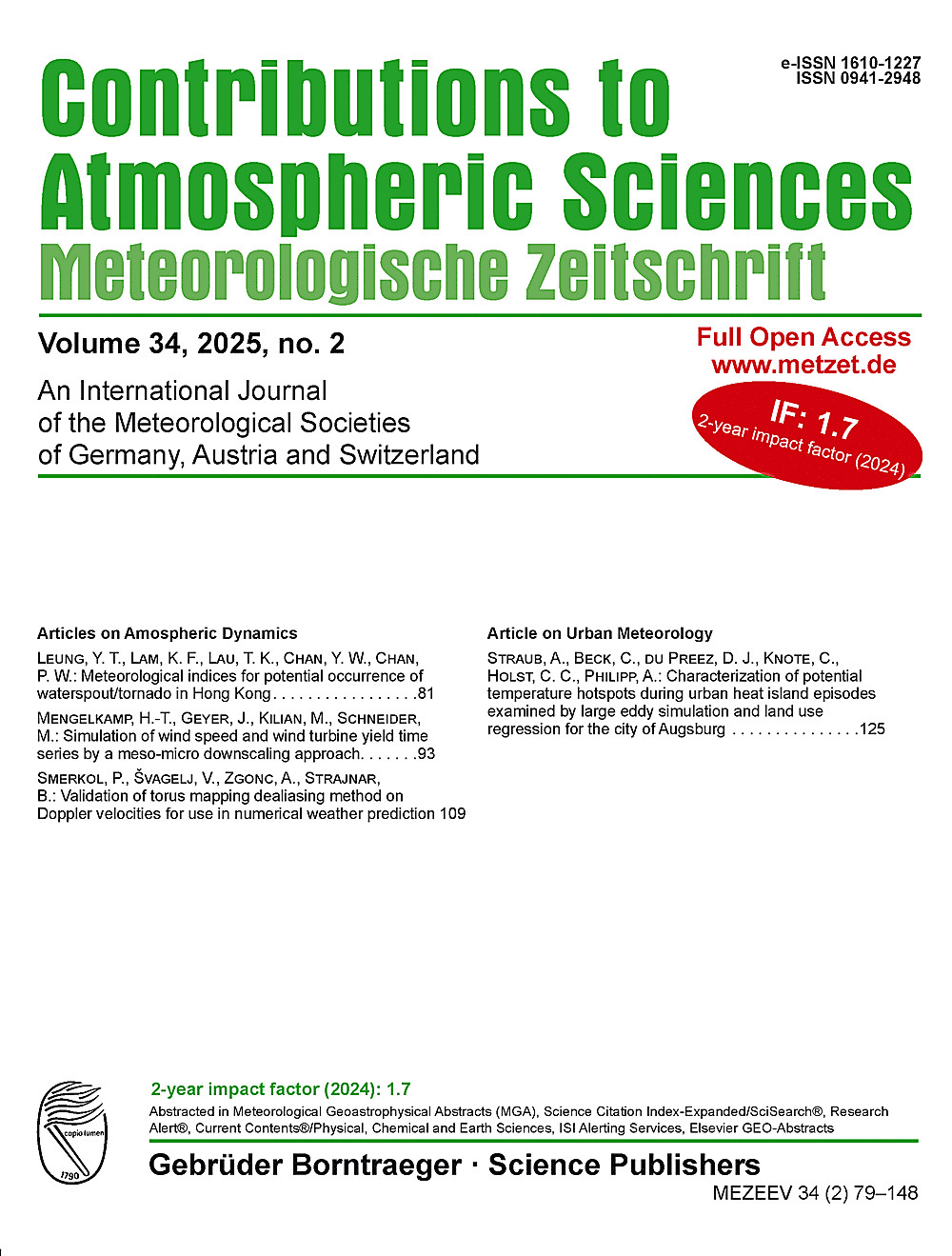 Cover image of: Meteorologische Zeitschrift Vol. 34 No. 2