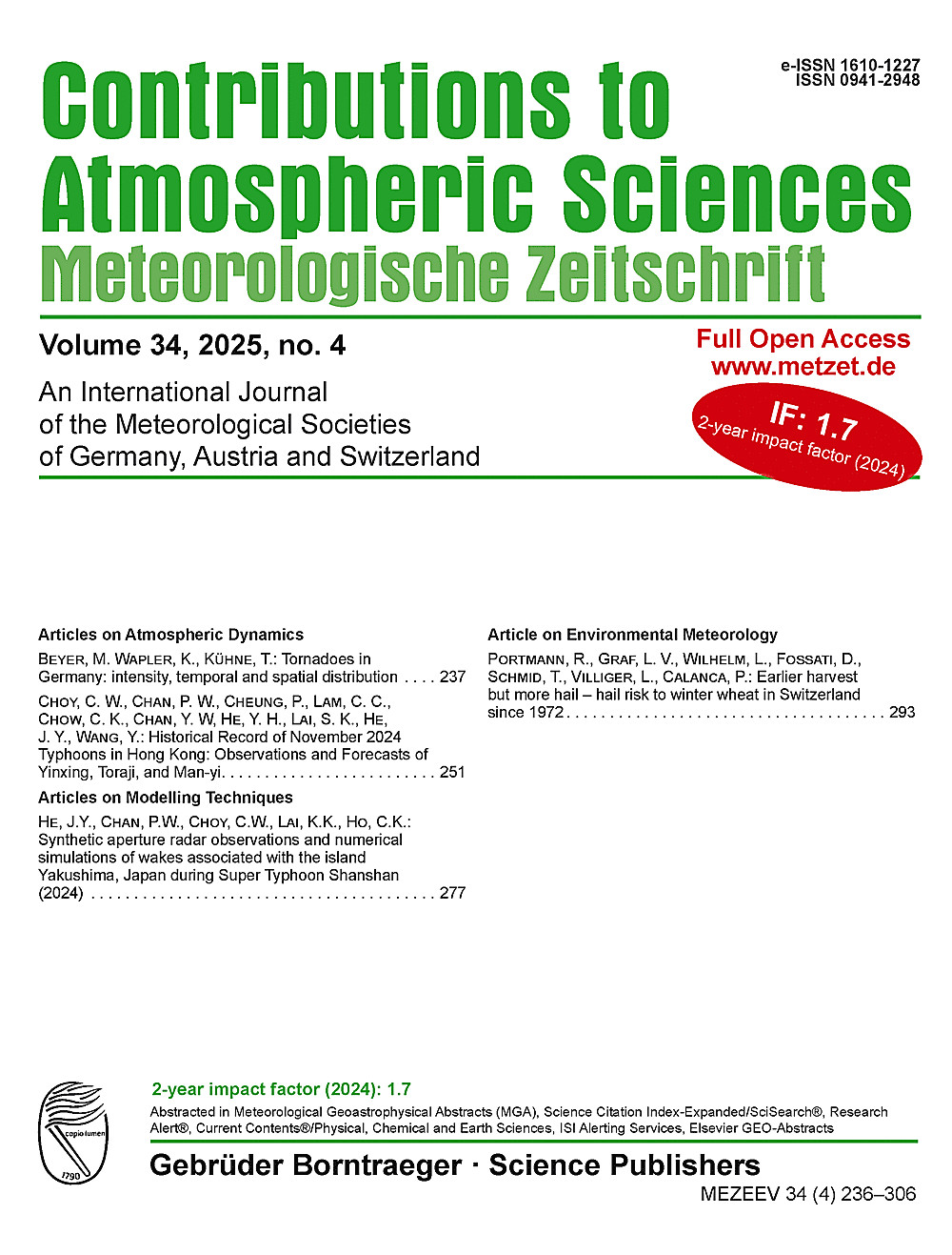 Cover image of: Meteorologische Zeitschrift Vol. 34 No. 4