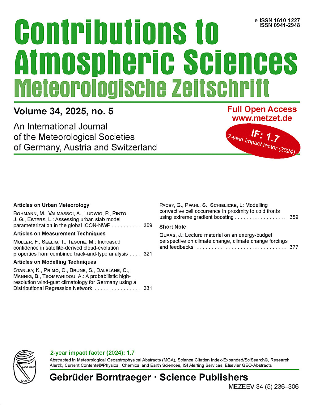 Cover image of: Meteorologische Zeitschrift Vol. 34 No. 5