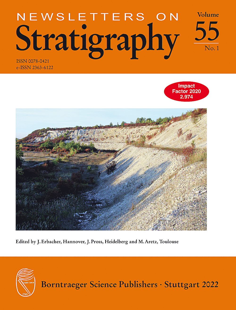 Cover image of: Newsletters on Stratigraphy Volume 55 Number 1