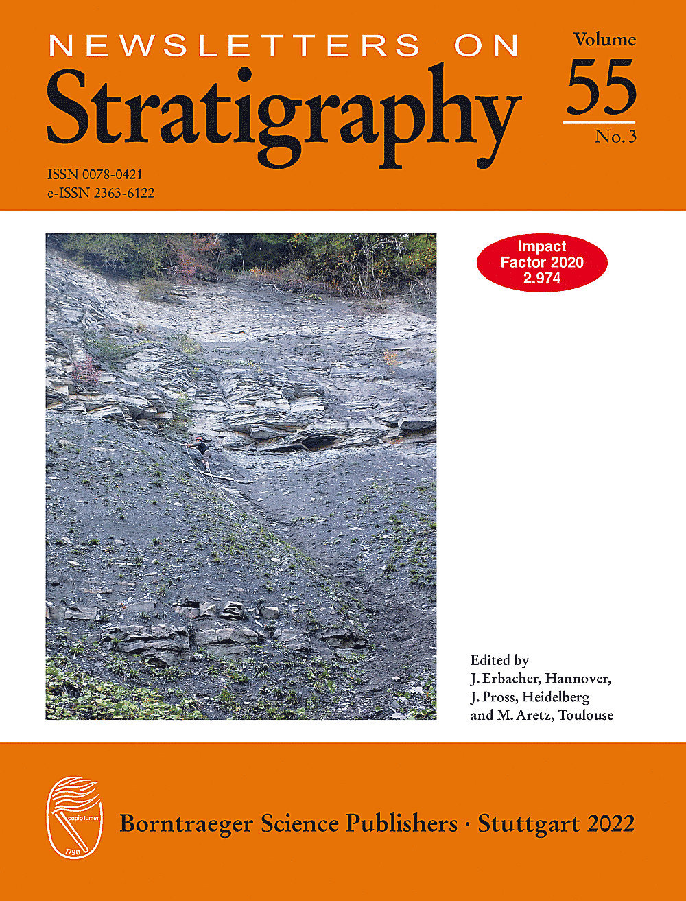 Cover image of: Newsletters on Stratigraphy Volume 55 Number 3