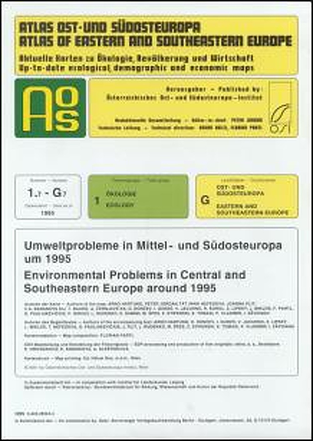 Cover image of:  - Umweltprobleme in Mittel- und Südosteuropa um 1995.
Environmental Problems in Central Southeastern Europe around
1995 Map and bilingual (English,German) commentary.
Ecology, Eastern and Southeastern Europe