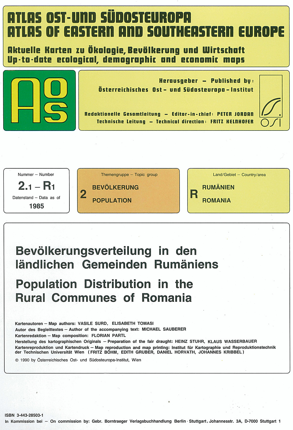 Image de couverture de: Vasile Surd; Elisabeth Tomasi; Michael Sauberer - Bevölkerungsverteilung in den ländlichen Gemeinden Rumäniens
 Karte und deutsch-englisches Begleitheft