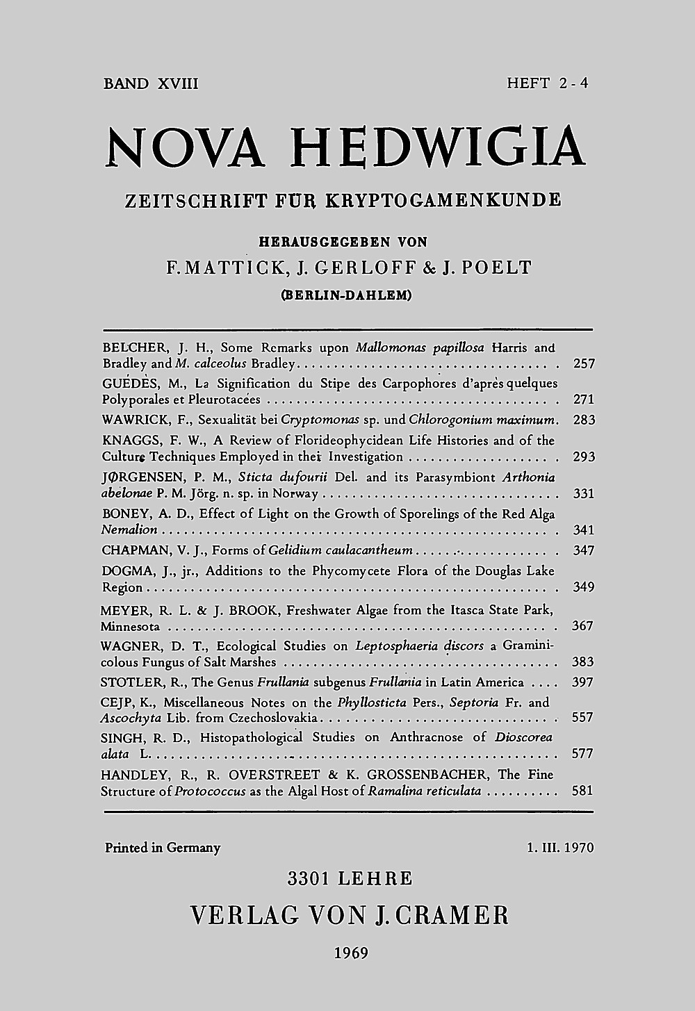 Image de couverture de: Nova Hedwigia Band 18 Heft 2-4