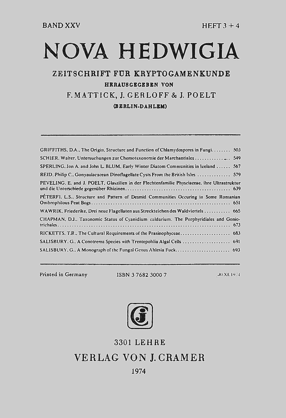 Cover image of: Nova Hedwigia Band 25 Heft 3-4