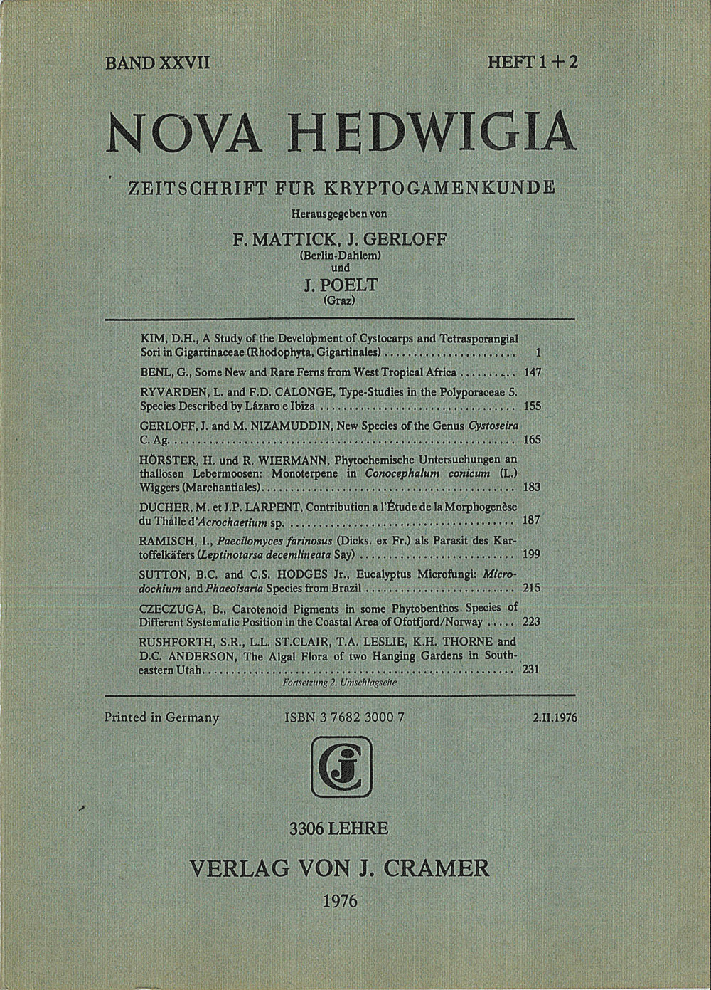 Image de couverture de: Nova Hedwigia Band 27 Heft 1-2