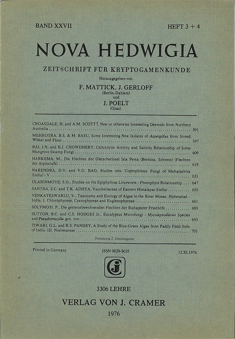 Image de couverture de: Nova Hedwigia Band 27 Heft 3-4