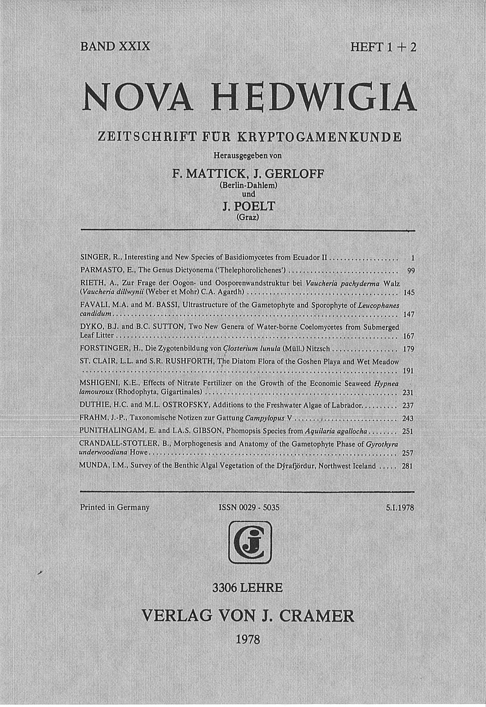 Cover image of: Nova Hedwigia Band 29 Heft 1-2