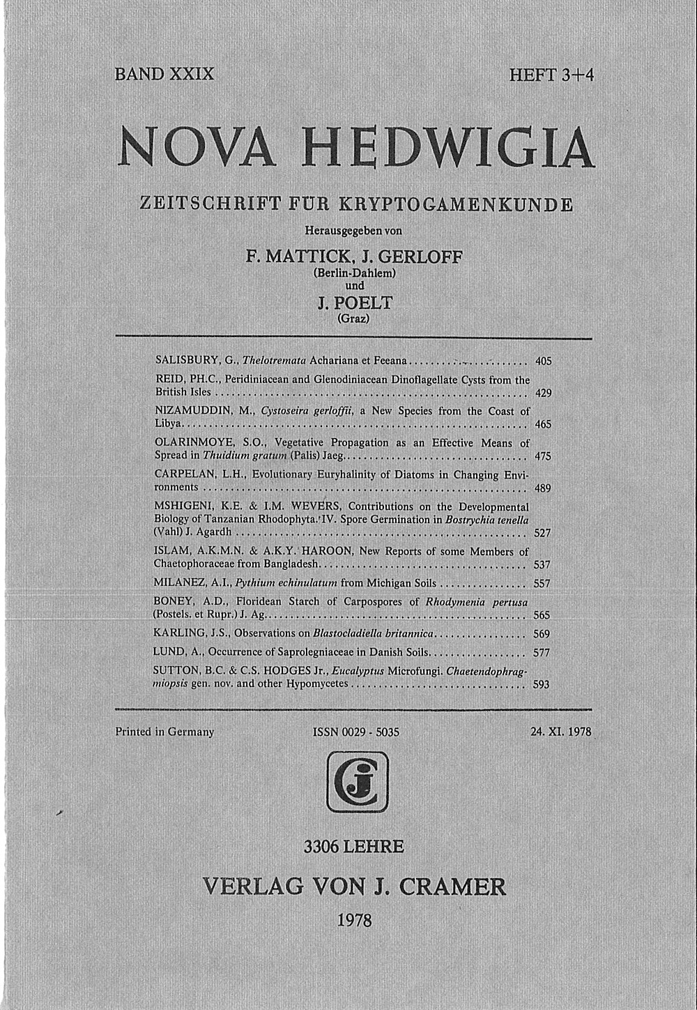 Cover image of: Nova Hedwigia Band 29 Heft 3-4