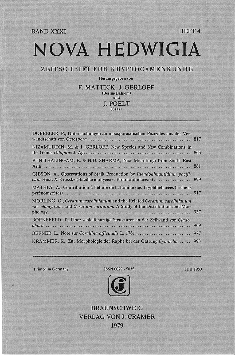Cover image of: Nova Hedwigia Band 31 Heft 4