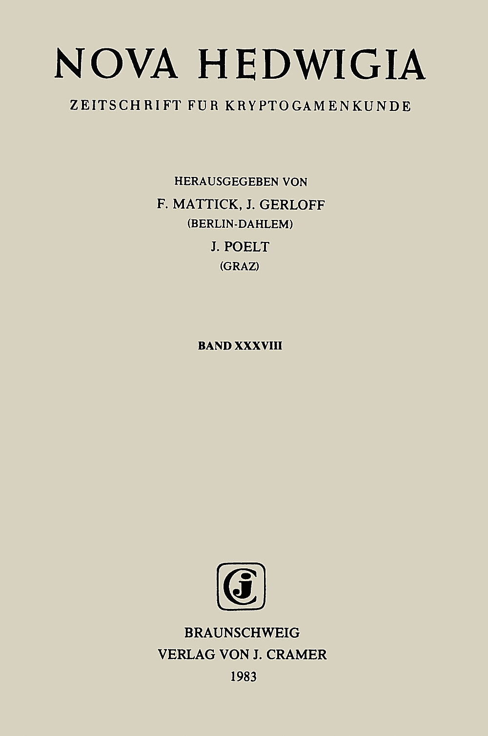 Cover image of: Nova Hedwigia Band 38