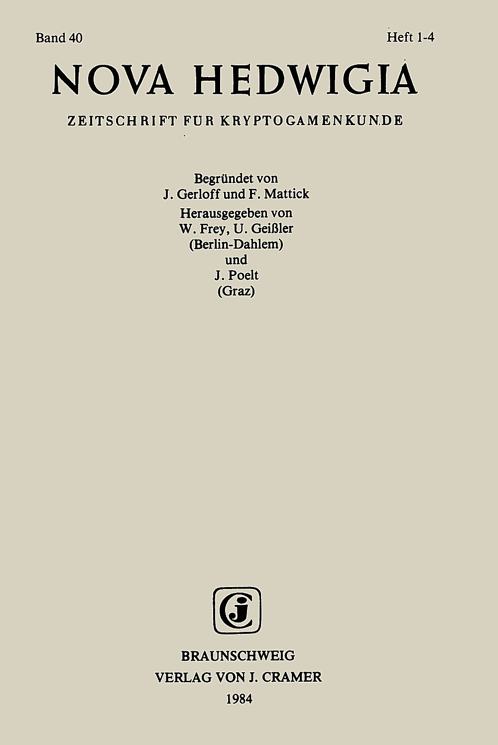 Cover image of: Nova Hedwigia Band 40 Heft 1-4