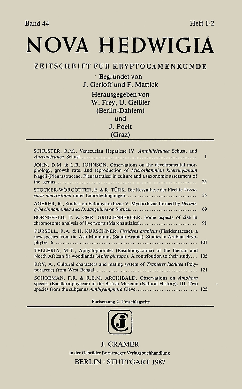 Cover image of: Nova Hedwigia Band 44 Heft 1-2