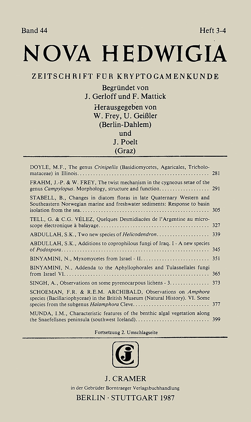 Cover image of: Nova Hedwigia Band 44 Heft 3-4