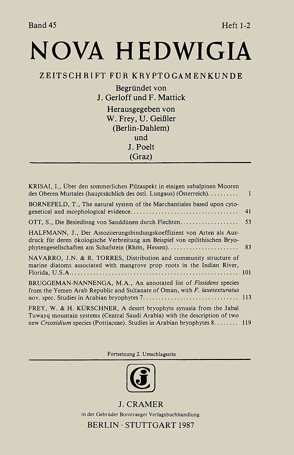 Cover image of: Nova Hedwigia Band 45 Heft 1-2