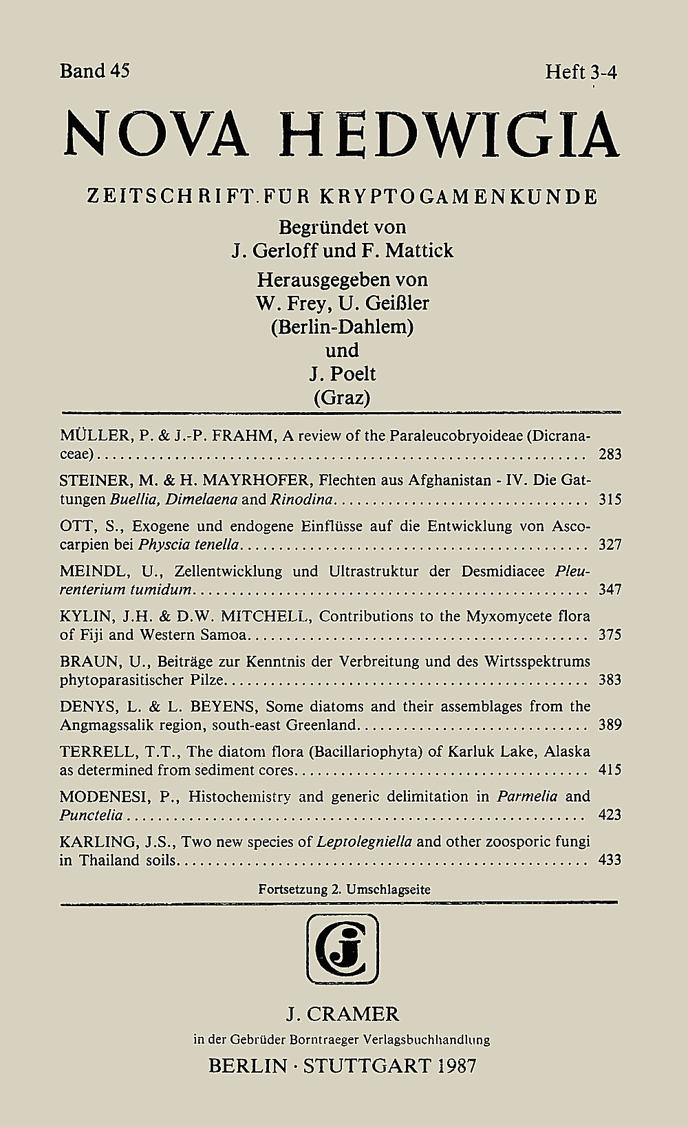 Cover image of: Nova Hedwigia Band 45 Heft 3-4