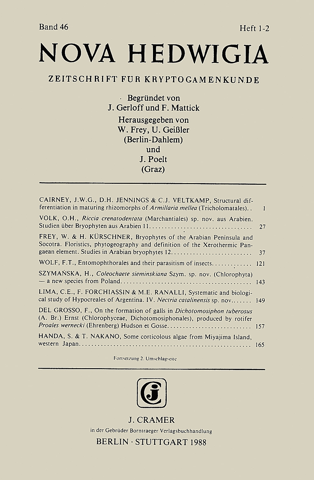 Cover image of: Nova Hedwigia Band 46 Heft 1-2