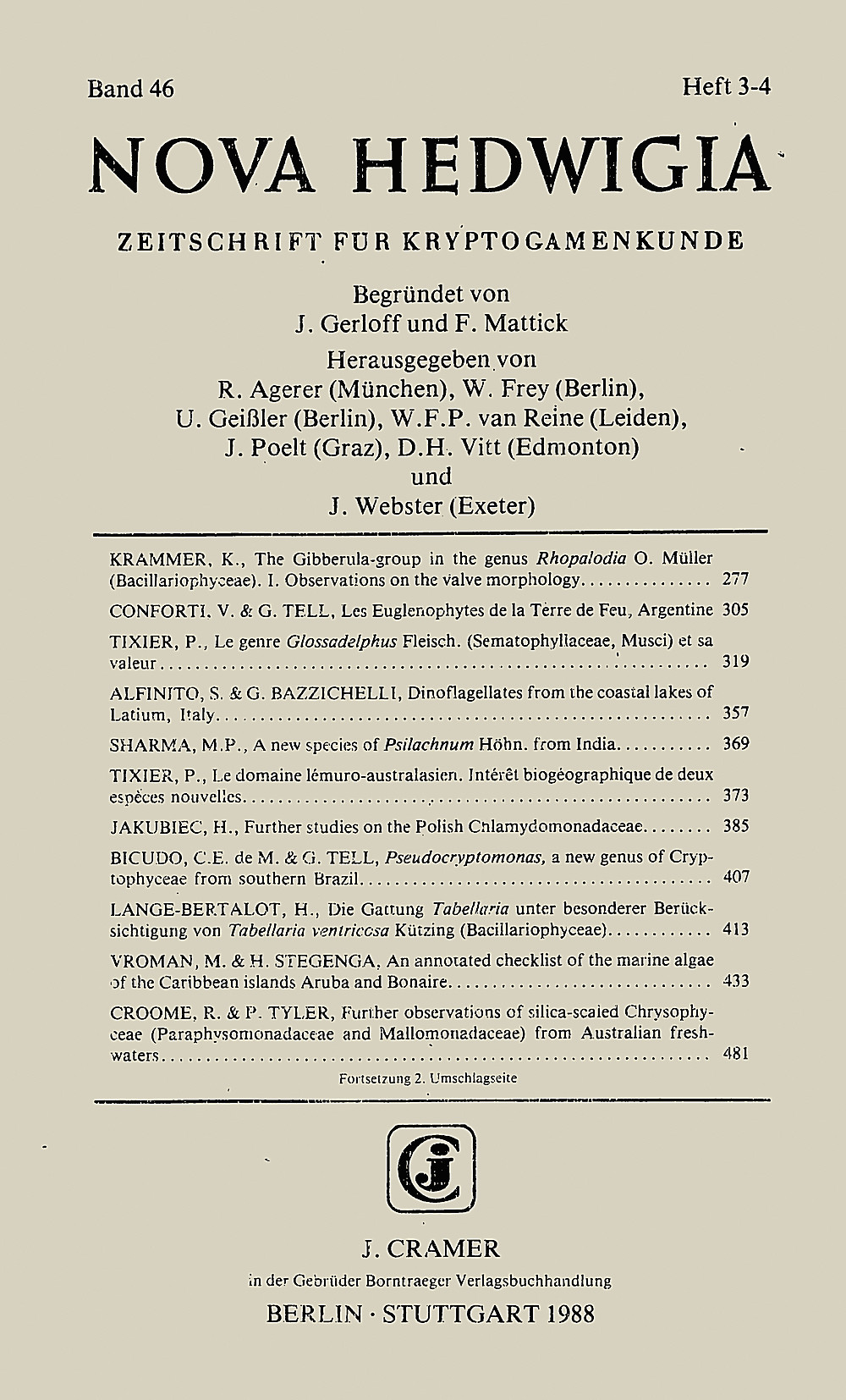 Cover image of: Nova Hedwigia Band 46 Heft 3-4