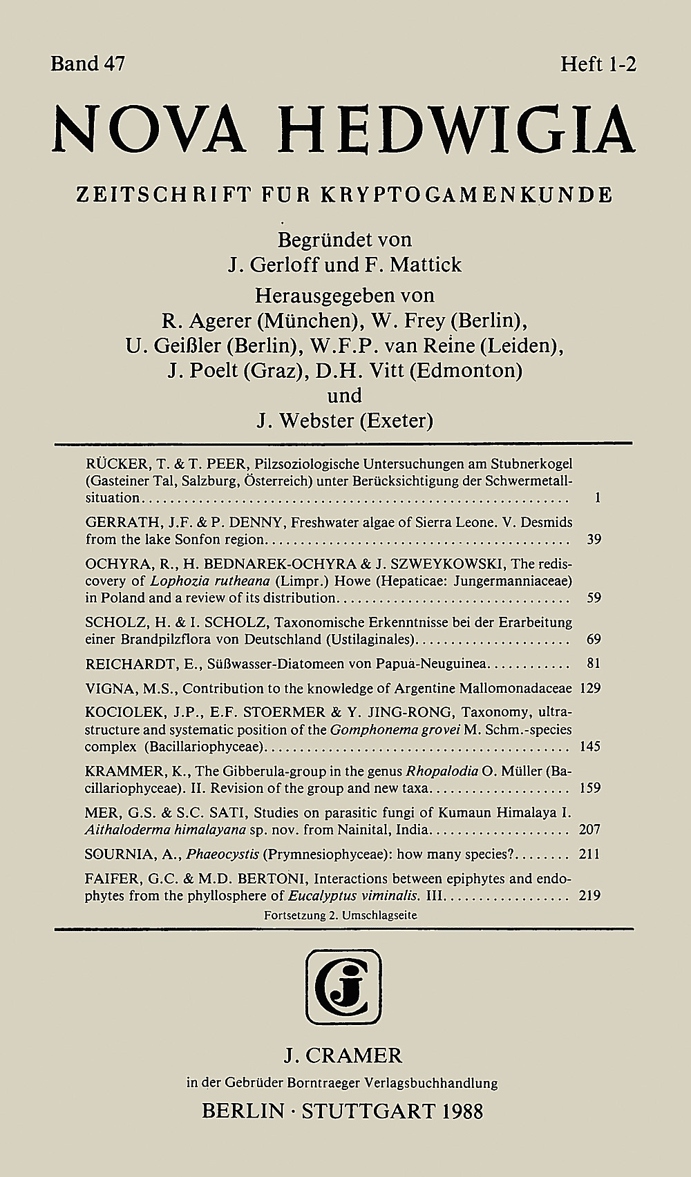 Cover image of:  - Nova Hedwigia Band 47 Heft 1-2 Journal of Cryptogamic Science