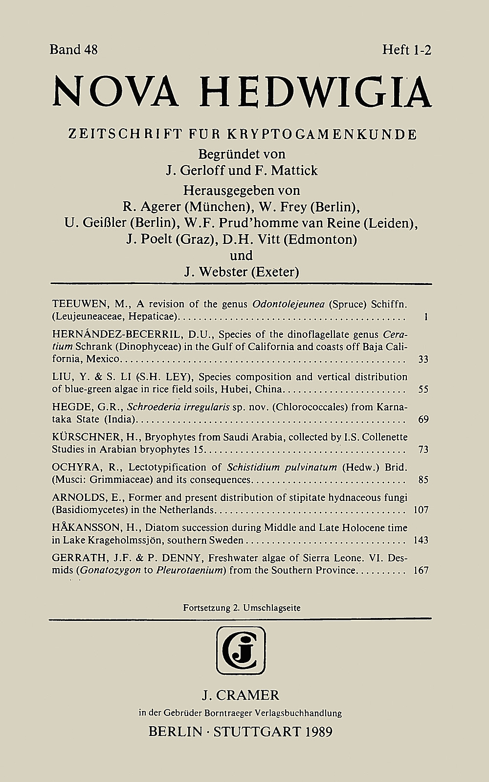 Cover image of:  - Nova Hedwigia Band 48 Heft 1-2 Journal fo Cryptogamic Science