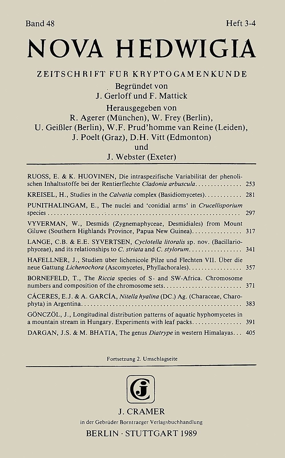 Cover image of:  - Nova Hedwigia Band 48 Heft 3-4 Journal for Cryptogamic Science