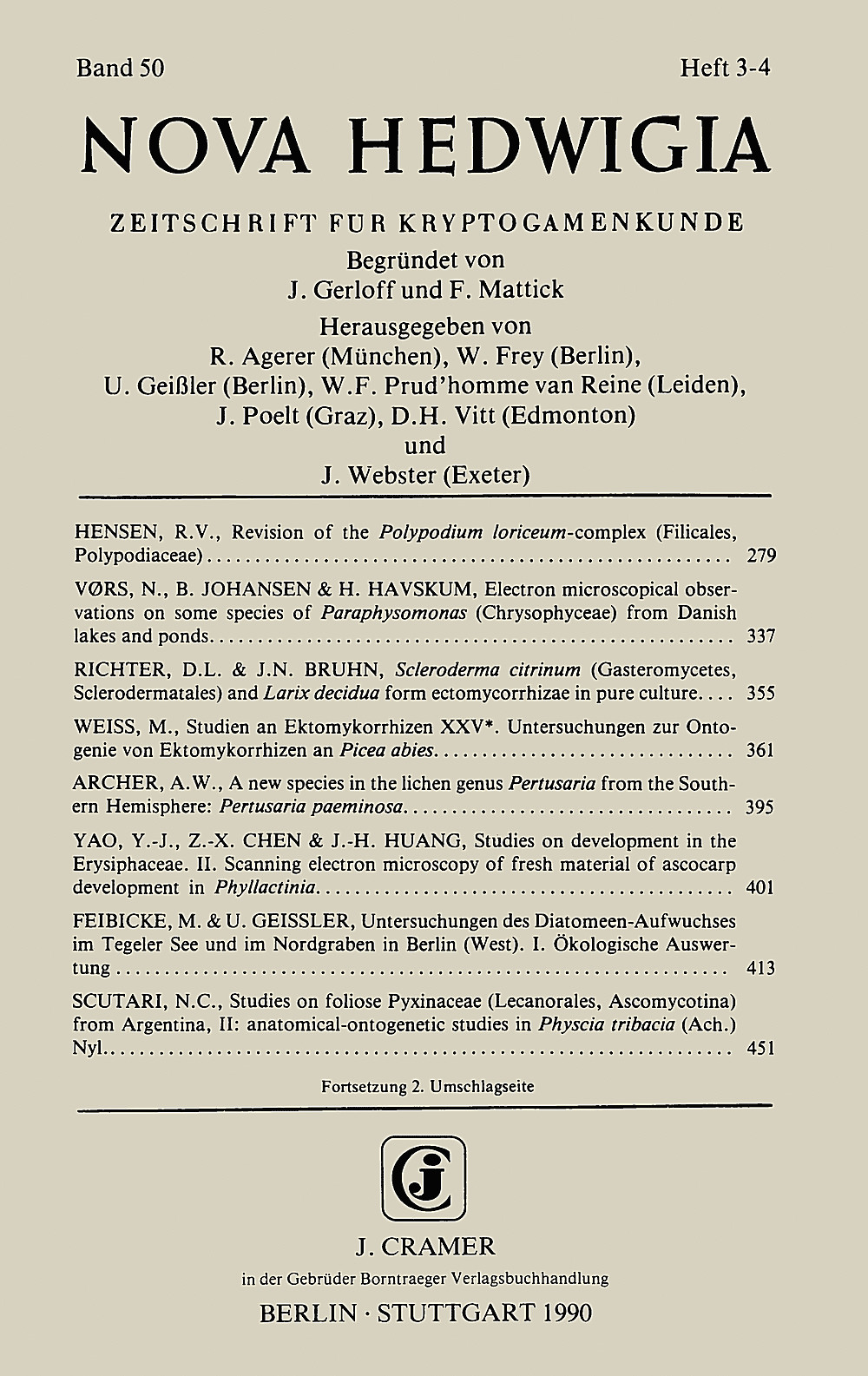 Cover image of: Nova Hedwigia Band 50 Heft 3-4