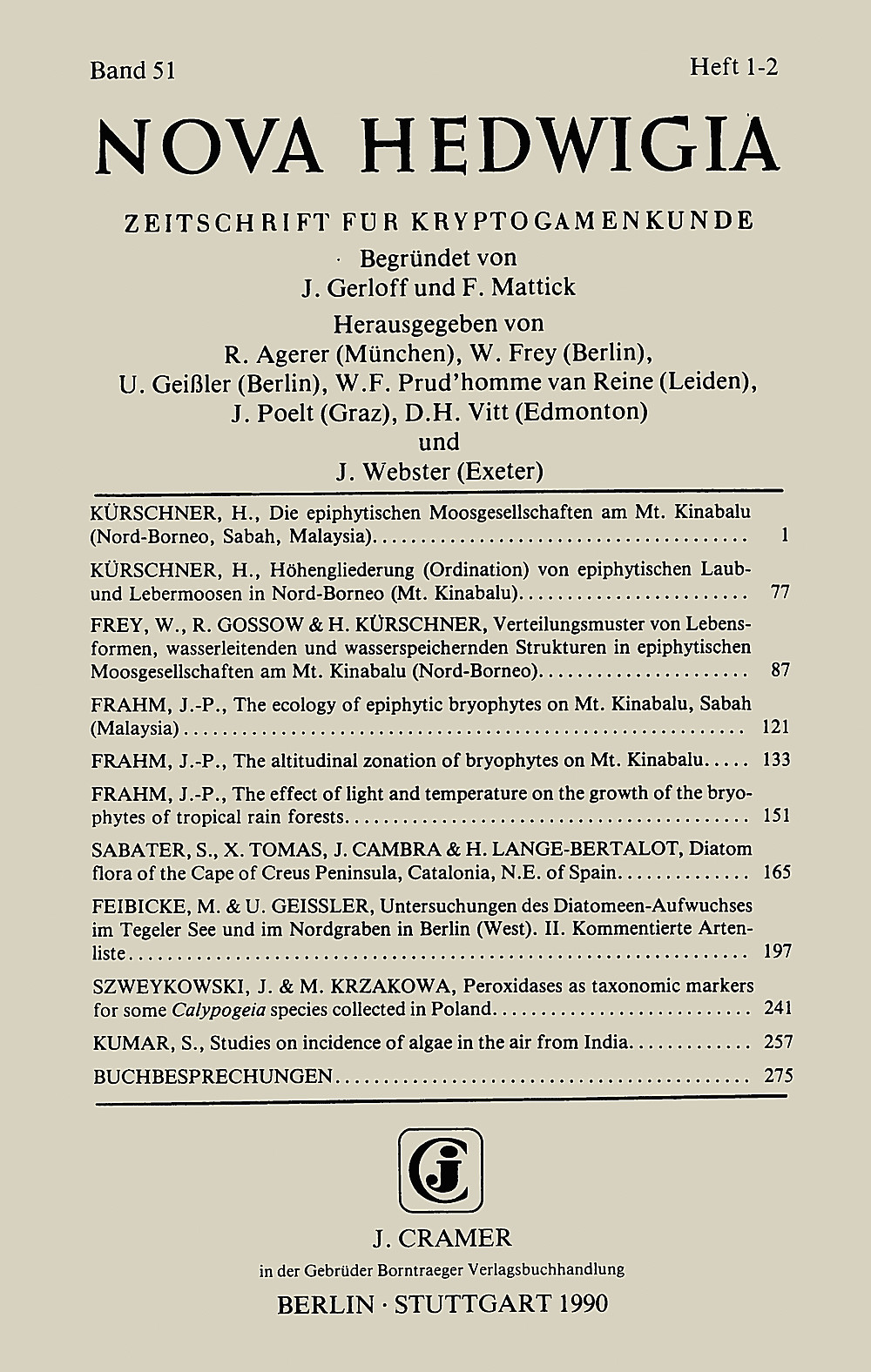 Cover image of: Nova Hedwigia Band 51 Heft 1-2