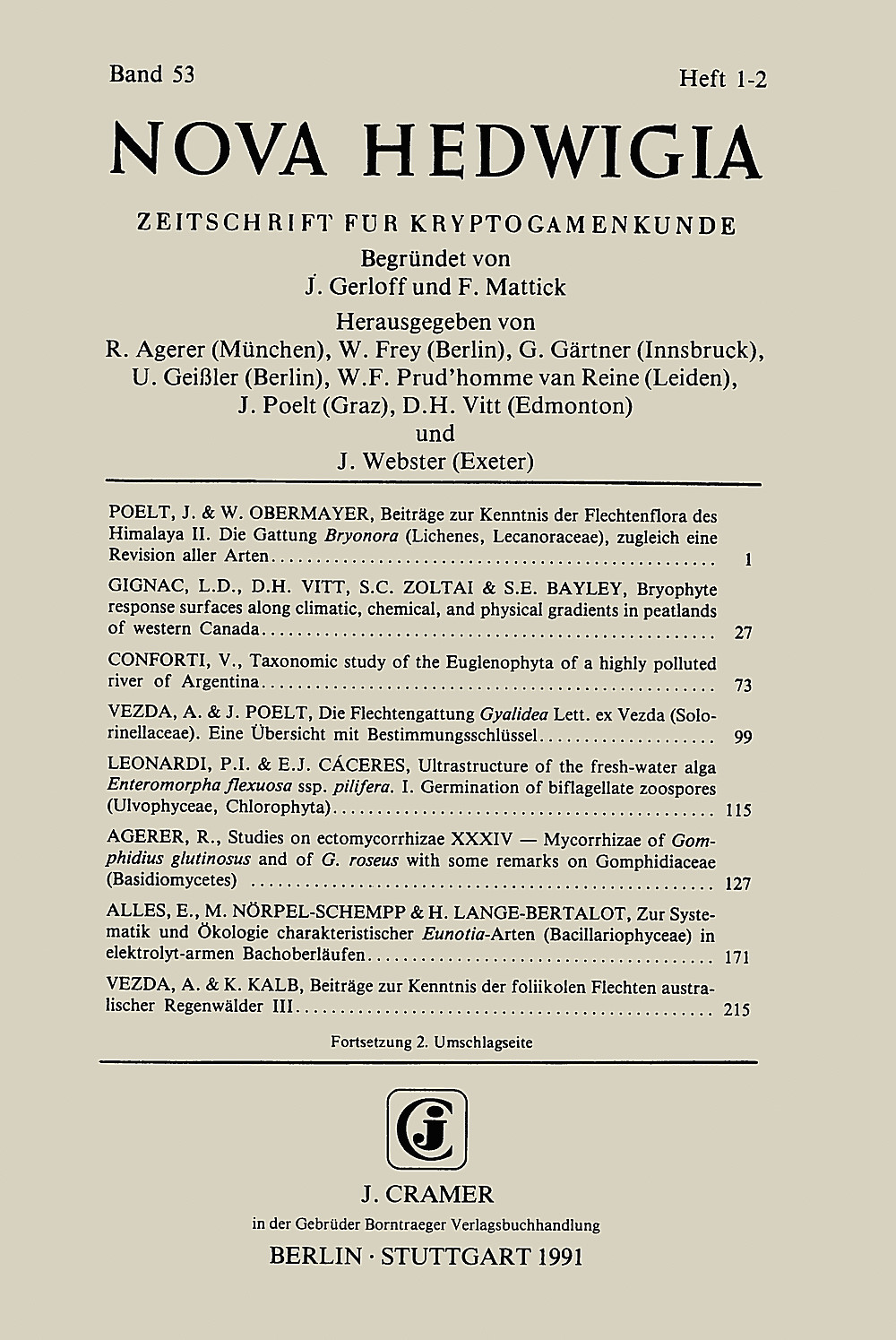 Cover image of:  - Nova Hedwigia Band 53 Heft 1-2 Journal of Cryptogamic Science