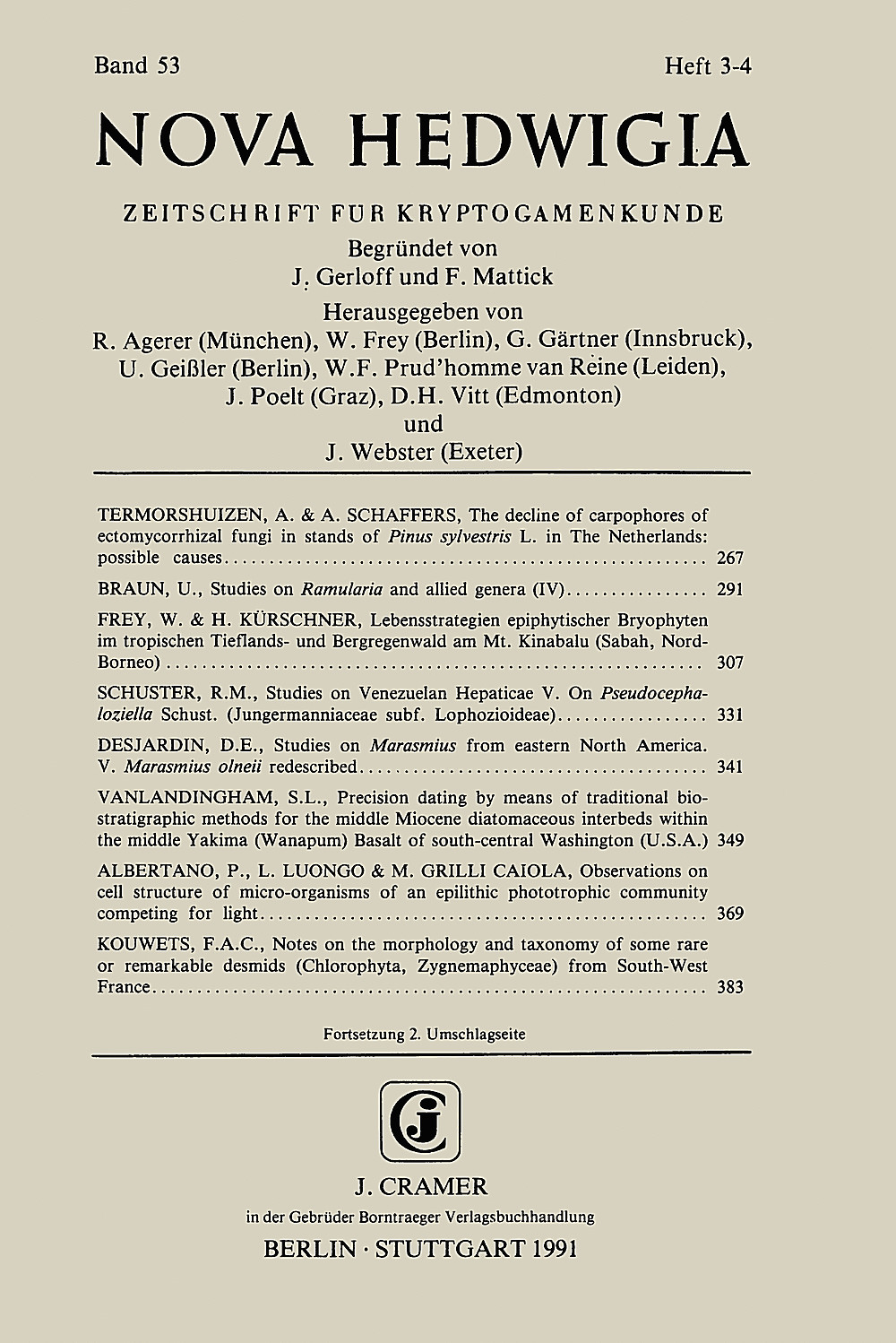 Cover image of:  - Nova Hedwigia Band 53 Heft 3-4 Journal of Cryptogamic Science