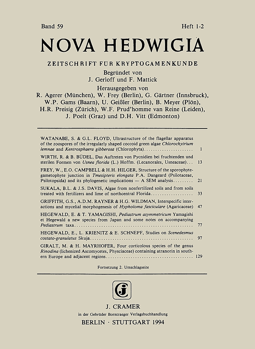 Umschlagbild des Buches: - Nova Hedwigia Band 59 Heft 1-2