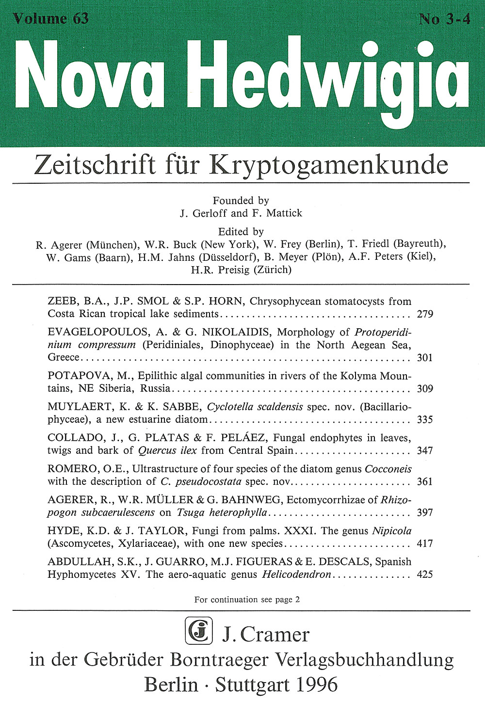 Image de couverture de: Nova Hedwigia Band 63 Heft 3-4