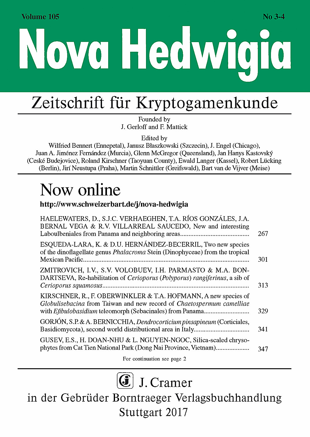 Cover image of: Nova Hedwigia Band 105 Heft 3-4