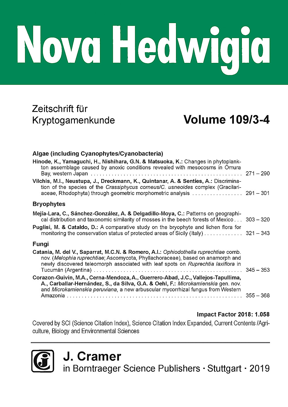 Cover image of: Nova Hedwigia Band 109 Heft 3-4
