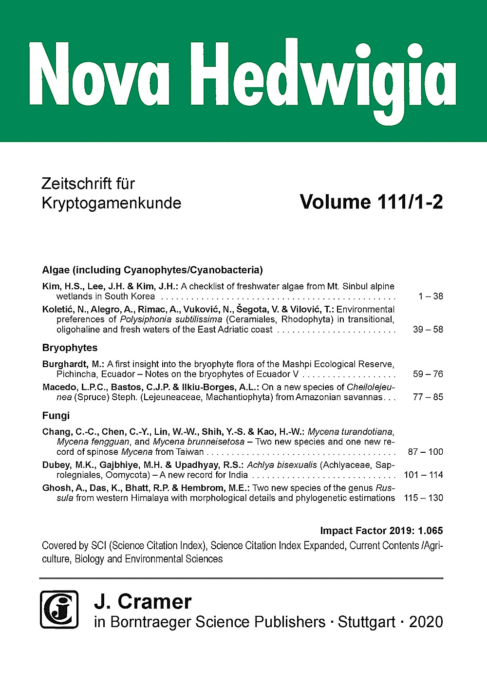 Umschlagbild des Buches: Nova Hedwigia Band 111 Heft 1-2