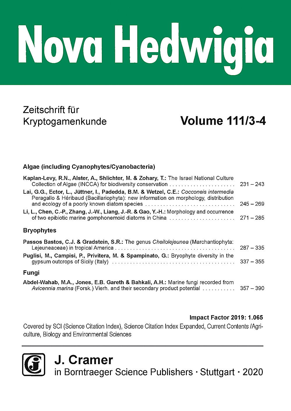 Umschlagbild des Buches: Nova Hedwigia Band 111 Heft 3-4